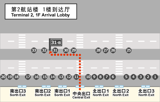 在成田机场免费接送巴士的乘车地点