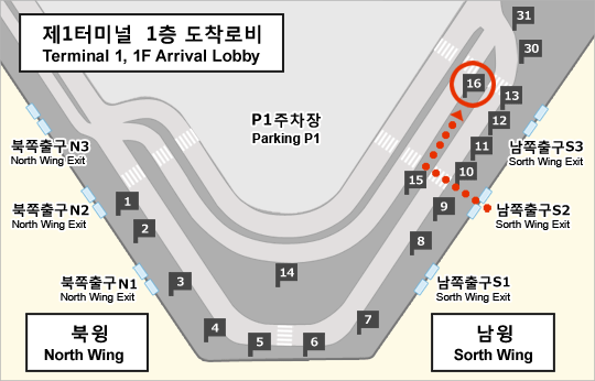 나리타공항에서 무료 셔틀버스 대기장소